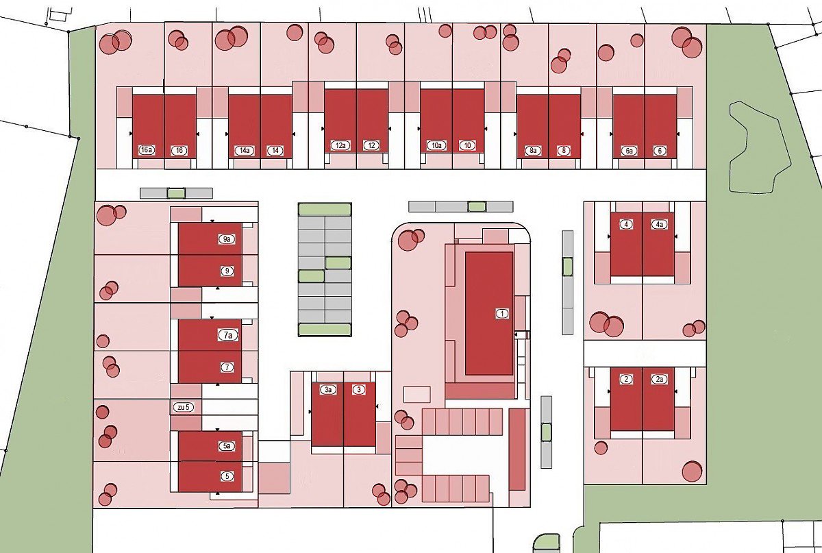 Foto Der Lageplan der Doppelhaush�lften (inkl. Hausnummern) auf der Reckmannallee