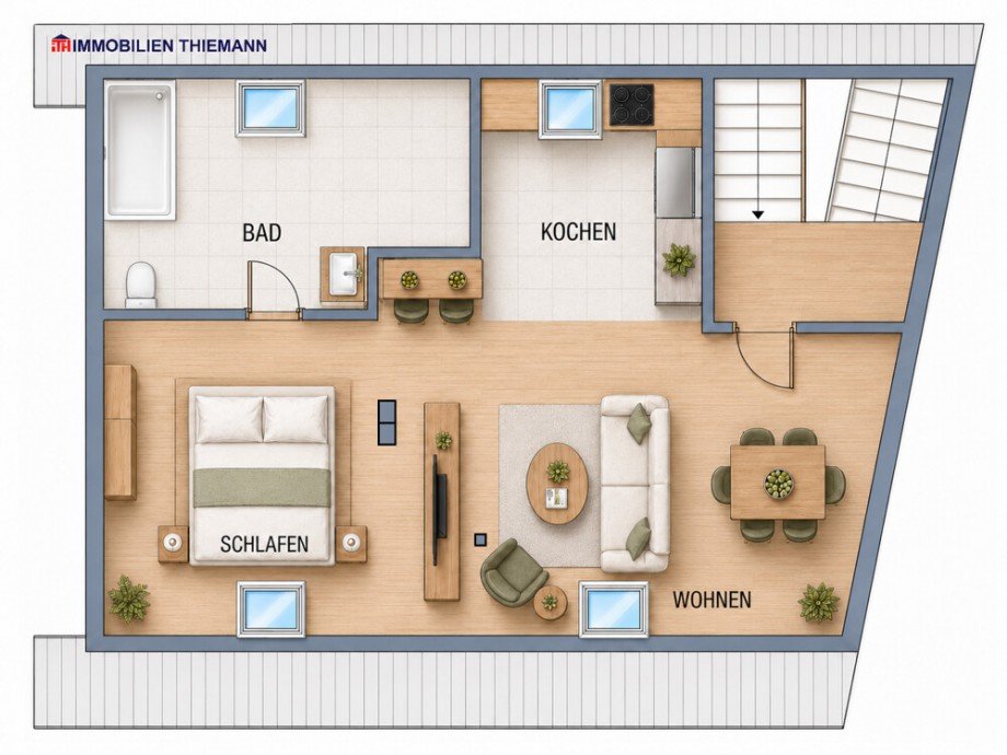 (21) Der Wohnungsgrundriss im Detail Dachgeschosswohnung Bottrop / Stadtmitte