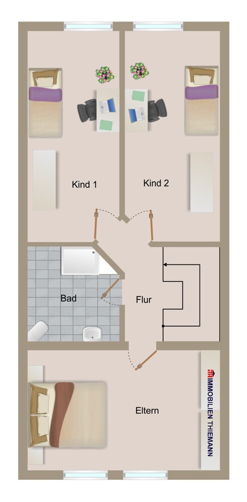 (38) Der Hausgrundriss im Obergeschoss Reihenmittelhaus Bottrop / Welheim