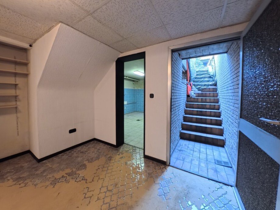 (31) Der Weg �ber den Kellerabgang in den Garten auf der Geb�uder�ckseite Bungalow Bottrop / Welheim