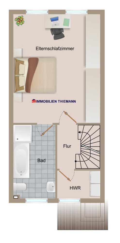 (28) Der Hausgrundriss im Obergeschoss Reihenmittelhaus Essen / Altenessen-Nord