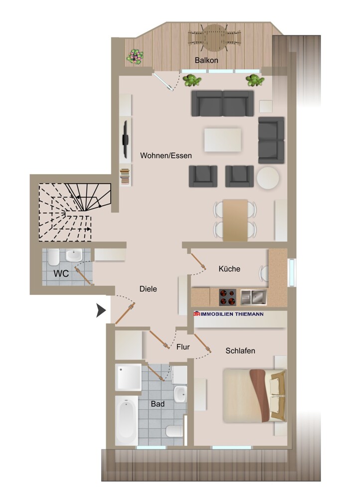 (36) Der Wohnungsgrundriss im Dachgeschoss Maisonettewohnung Bottrop / Vonderort