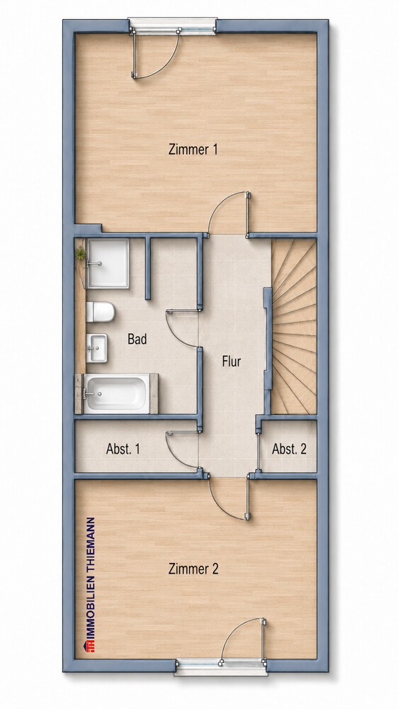 (33) Der Hausgrundriss im Obergeschoss Reihenmittelhaus Bottrop / Boy