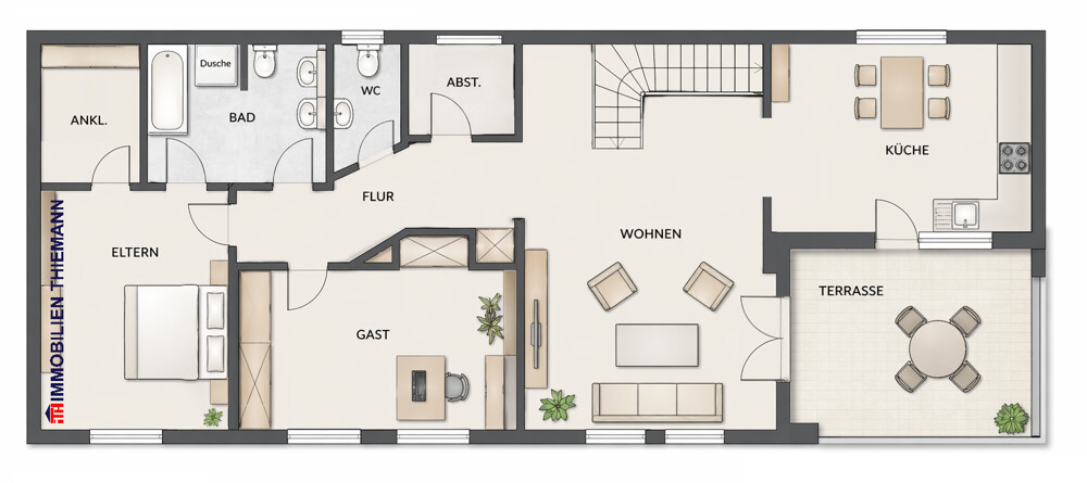 (54) Der (Hinter-) Hausgrundriss im Obergeschoss Einfamilienhaus Bottrop / Stadmitte