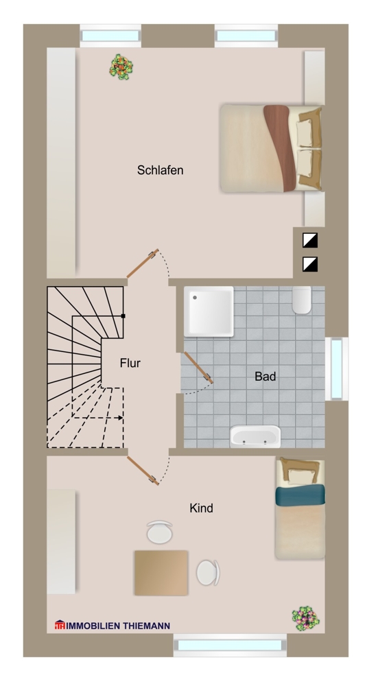 (35) Der Hausgrundriss im Obergeschoss Reiheneckhaus Bottrop / Eigen