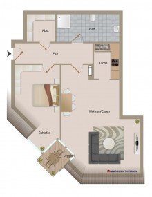(23) Der Wohnungsgrundriss im Detail iTH: Nicht gro�, sondern gro�artig! Schicke 2,5 Raum ETW inkl. Balkon & Garage im Batenbrock!