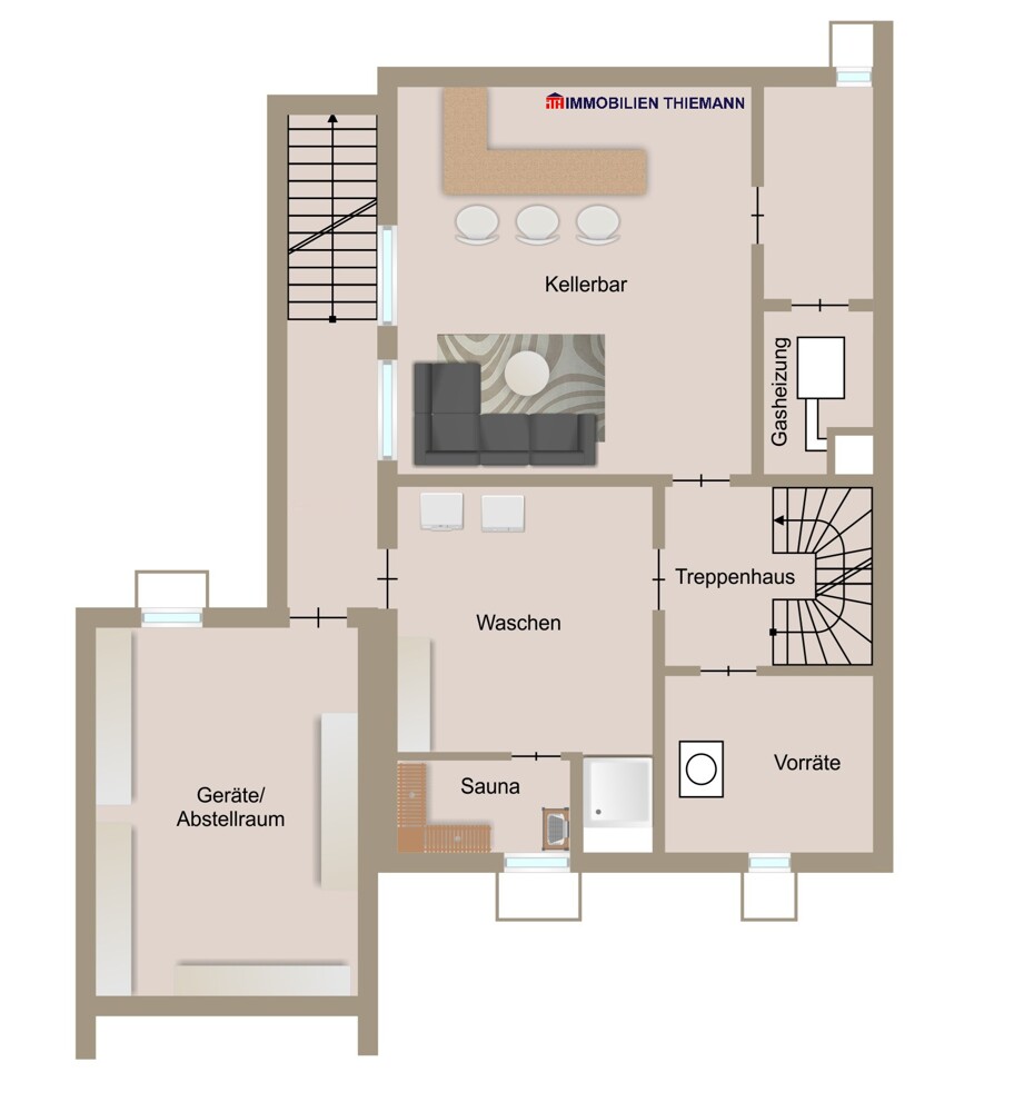 (42) Der Hausgrundriss im Kellergeschoss Reihenendhaus Bottrop / Stadtmitte