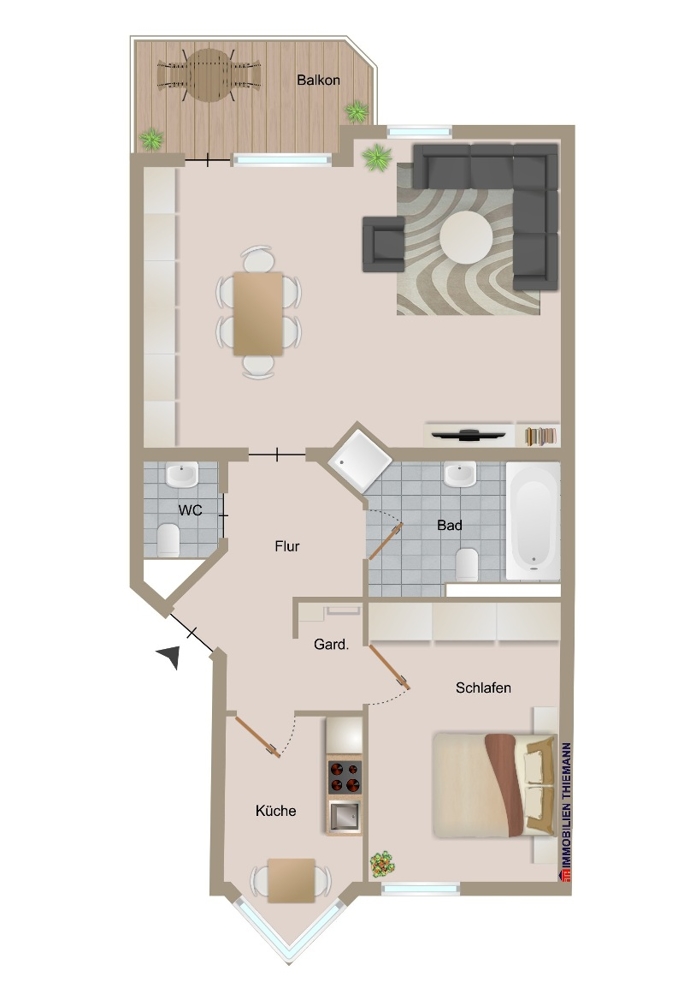 (21) Der Wohnungsgrundriss im 1. Obergeschoss Etagenwohnung Bottrop / Stadtmitte