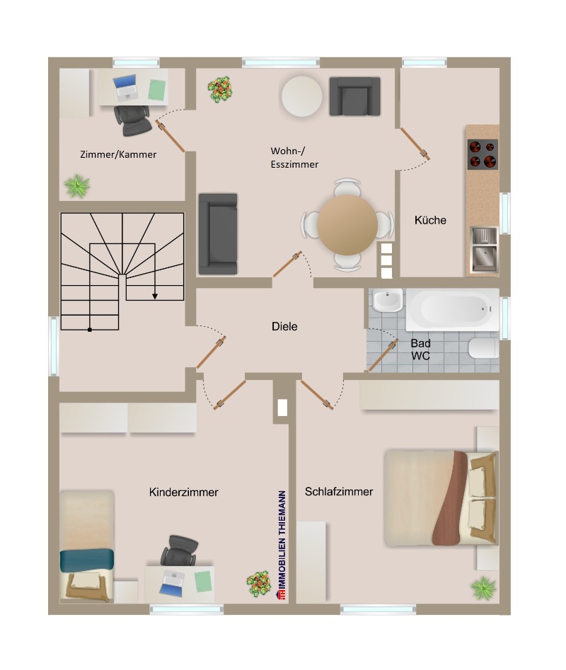 (53) Der Hausgrundriss im Obergeschoss Mehrfamilienhaus Bottrop / Fuhlenbrock