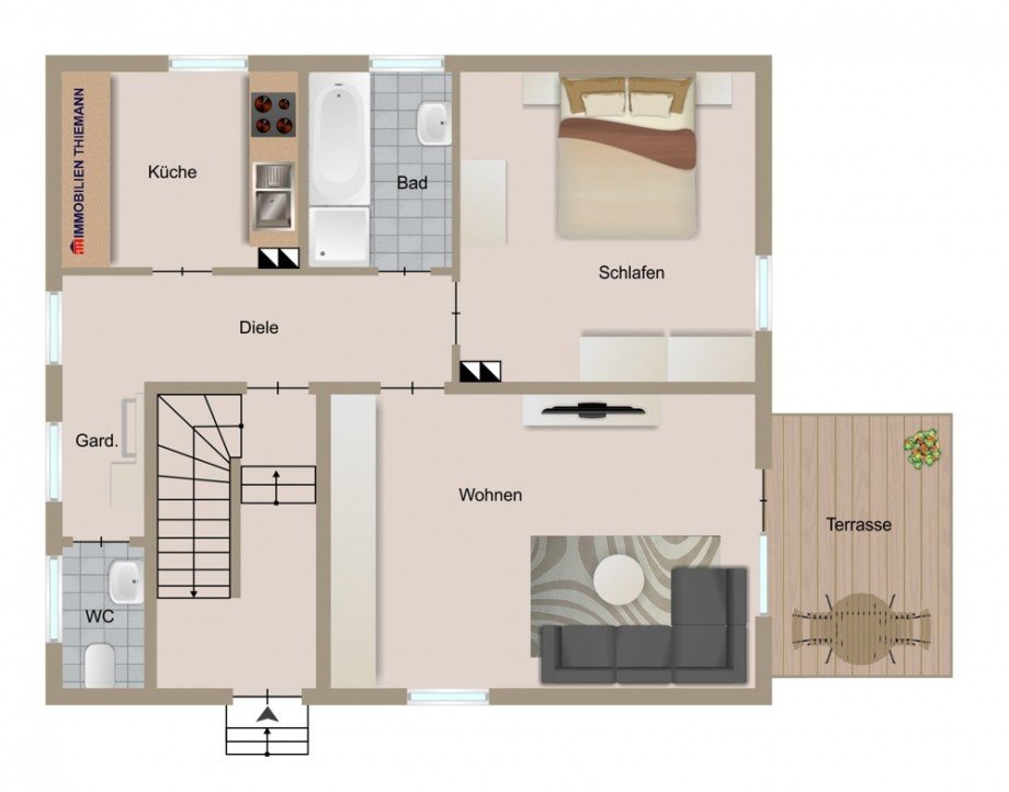 (40) Der Hausgrundriss im Erdgeschoss Zweifamilienhaus Bottrop / Stadtmitte