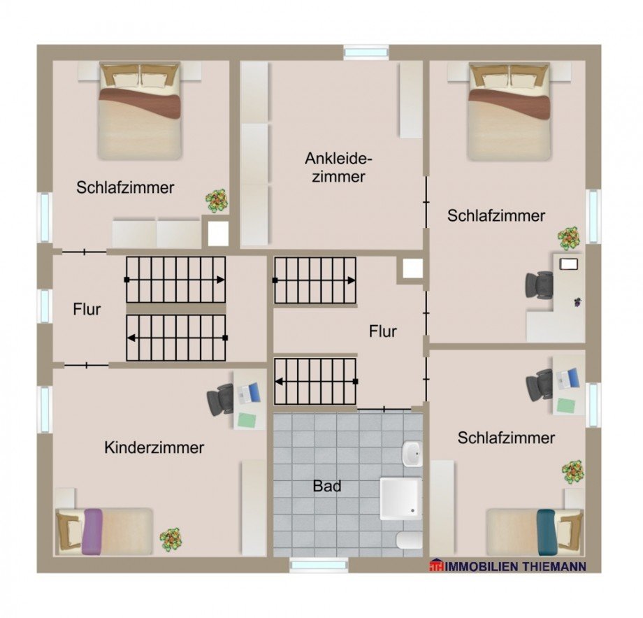 (49) Der Hausgrundriss im Obergeschoss Zweifamilienhaus Bottrop / Batenbrock