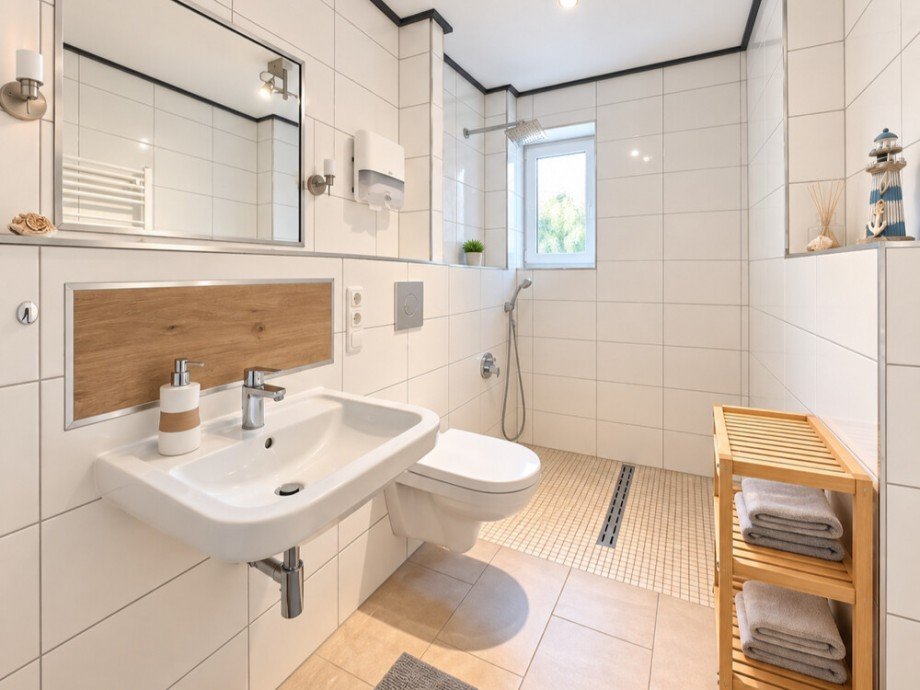 (19) Zun�chst ein Blick in das helle und barrierearme Badezimmer Zweifamilienhaus Bottrop / Kirchhellen