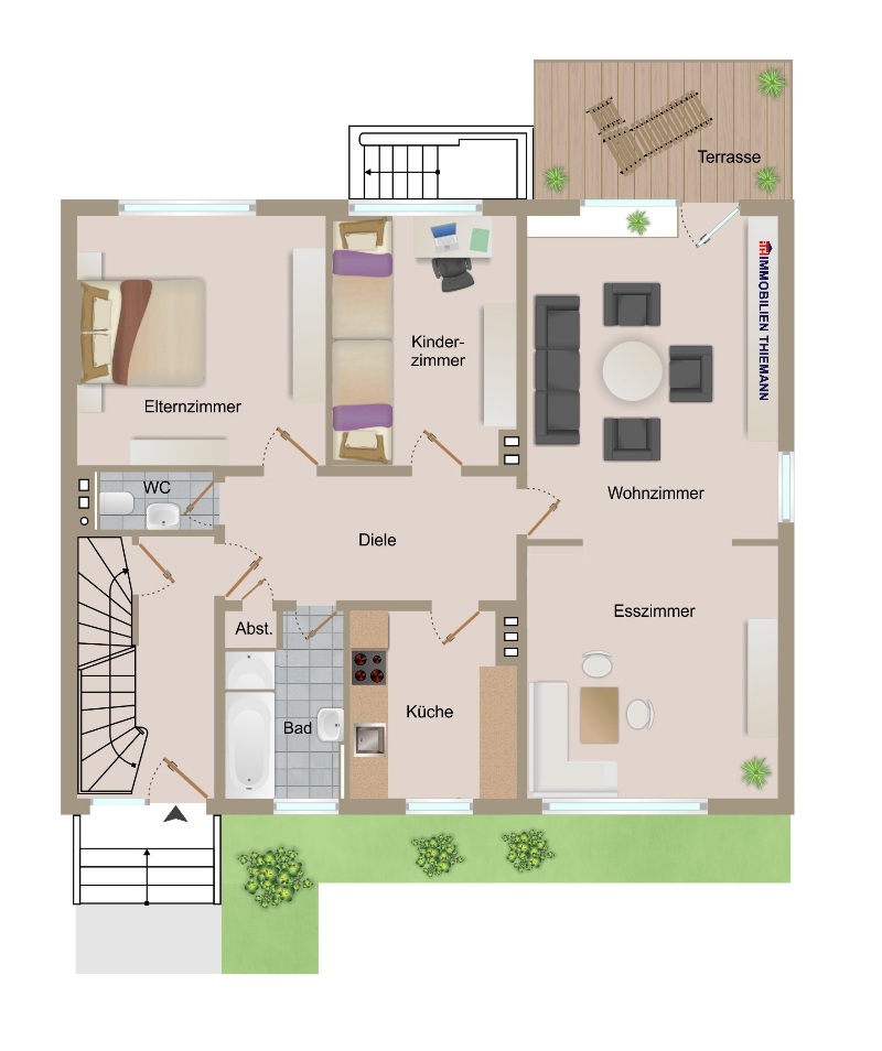 (22) Der Hausgrundriss im Erdgeschoss Zweifamilienhaus Bottrop / Fuhlenbrock