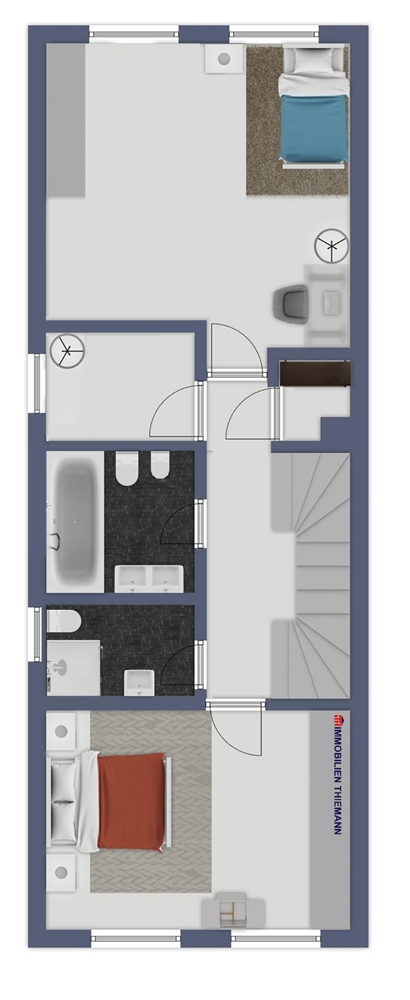 (32) Der Hausgrundriss im 1. Obergeschoss Reiheneckhaus Bottrop / Fuhlenbrock