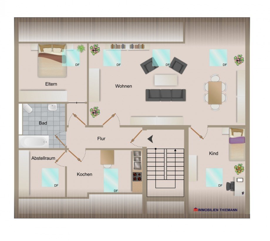 (15) Der Wohnungsgrundriss im Detail Dachgeschosswohnung Bottrop / Stadtmitte