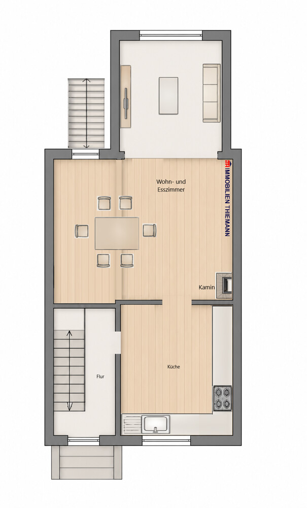 (35) Der Hausgrundriss im Erdgeschoss Reihenmittelhaus Bottrop / Eigen