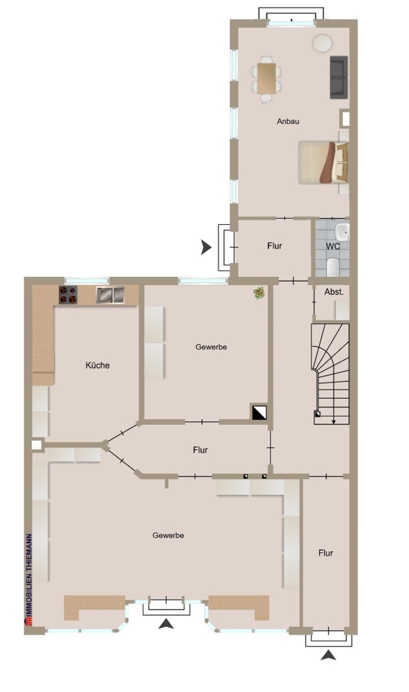 (28) Der Hausgrundriss im Erdgeschoss Mehrfamilienhaus Bottrop / Stadtmitte