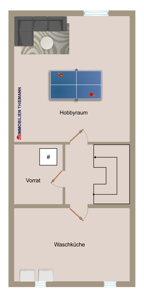 (36) Der Hausgrundriss im Kellergeschoss Reihenmittelhaus Bottrop / Welheim