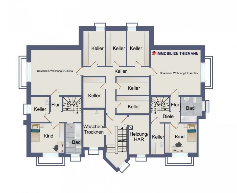 (42) Der Hausgrundriss im Kellergeschoss Mehrfamilienhaus Oberhausen / Klosterhadt-S�d