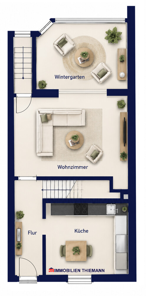 (34) Der Hausgrundriss im Erdgeschoss Reihenmittelhaus Bottrop / Welheim