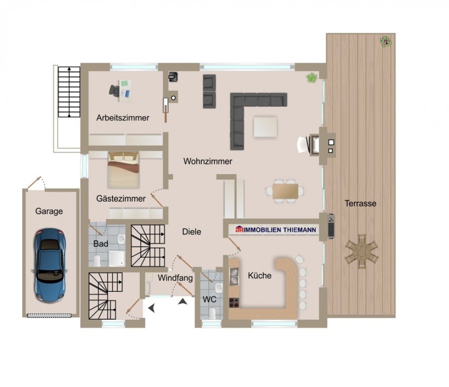 (43) Der Hausgrundriss im Erdgeschoss Zweifamilienhaus Bottrop / Eigen