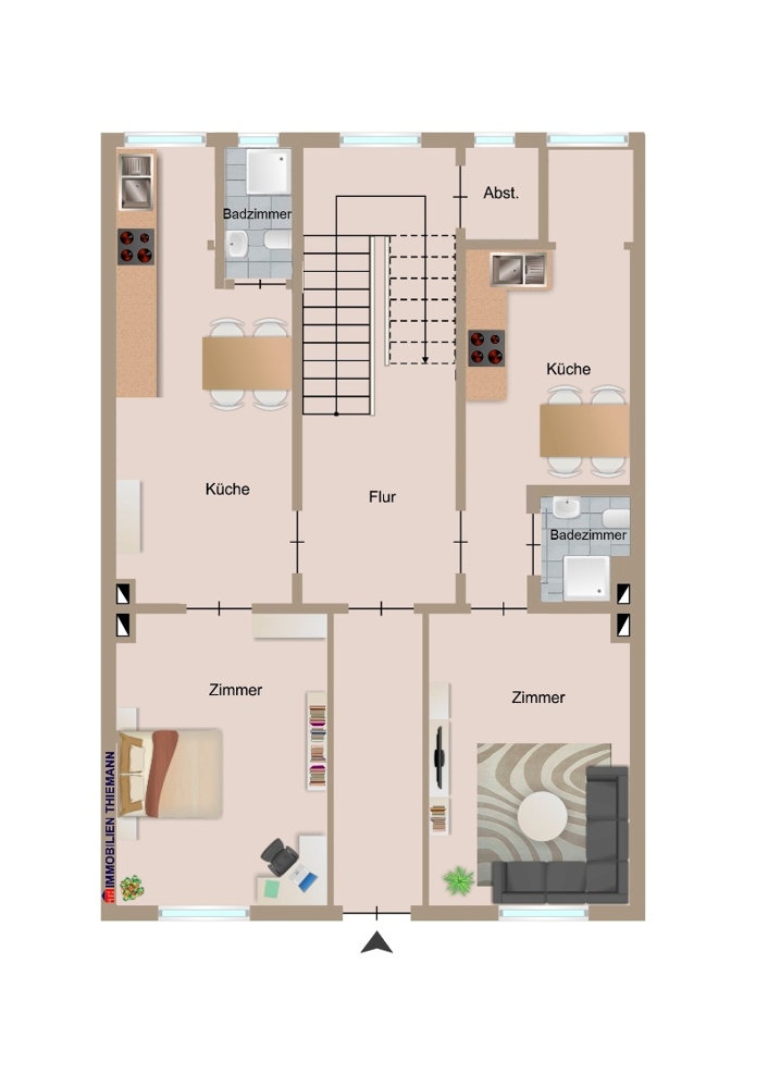 (38) Der Hausgrundriss im Erdgeschoss Mehrfamilienhaus Bottrop / Stadtmitte