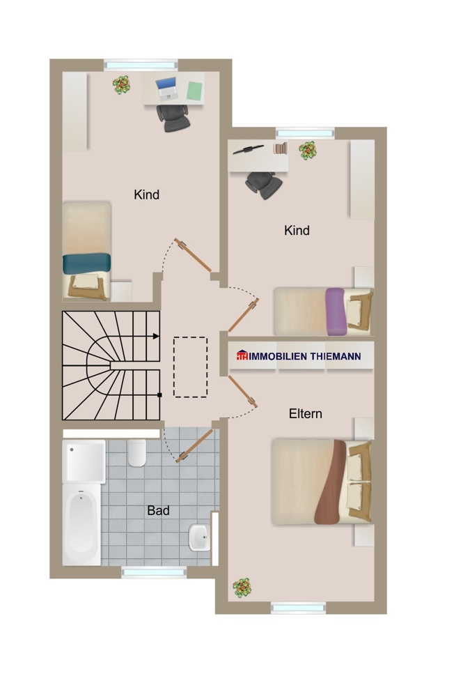 (32) Der Hausgrundriss im 1. Obergeschoss Reihenmittelhaus Gladbeck / Gladbeck-Brauck