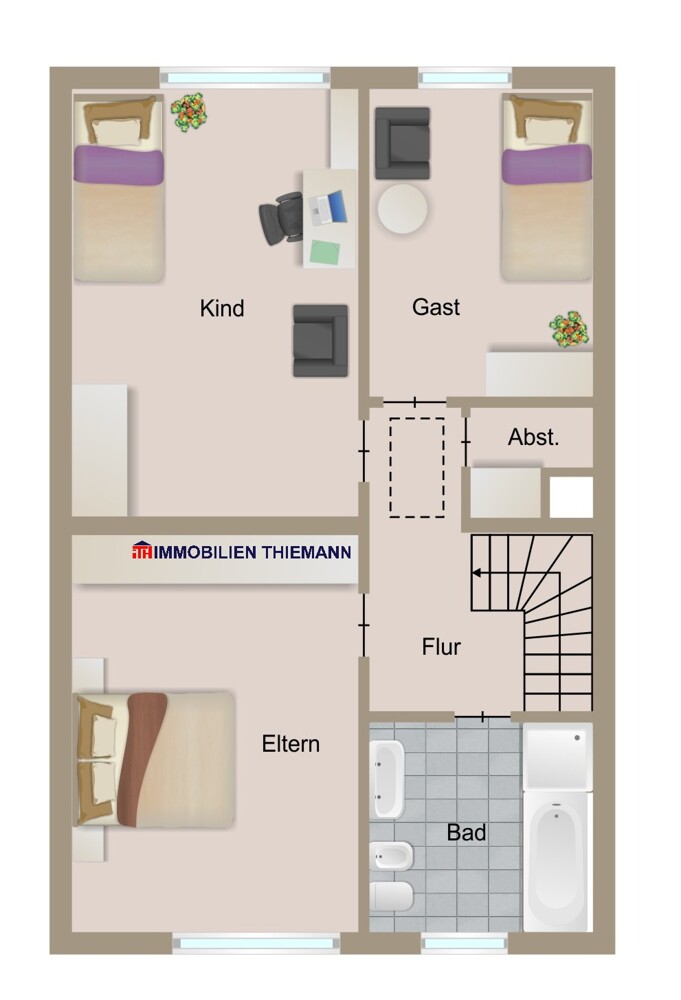 (44) Der Hausgrundriss im Obergeschoss Reihenendhaus Bottrop / Stadtmitte