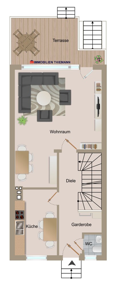 (36) Der Hausgrundriss im Erdgeschoss Reihenmittelhaus Oberhausen / Tackenberg