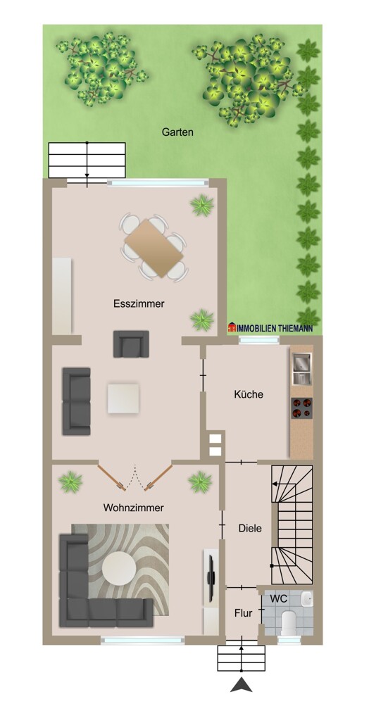 (33) Der Hausgrundriss im Erdgeschoss Reihenmittelhaus Oberhausen / Osterfeld-Ost
