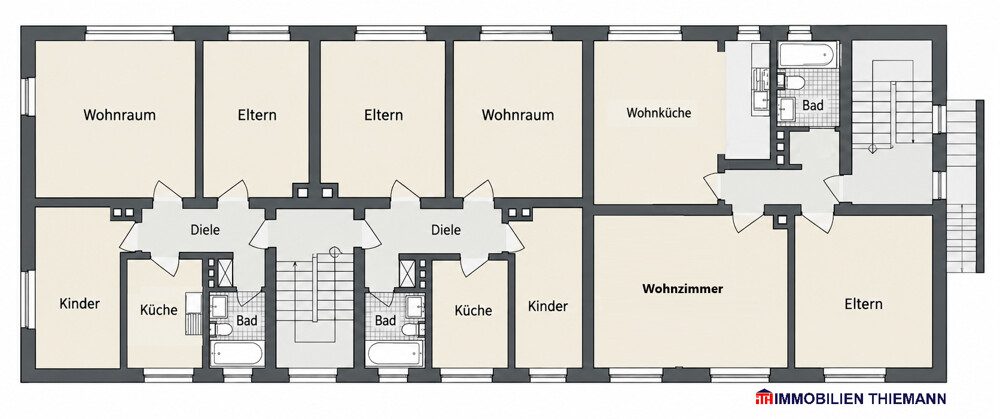 (44) Der Hausgrundriss im Obergeschoss Mehrfamilienhaus Bottrop / Stadtmitte