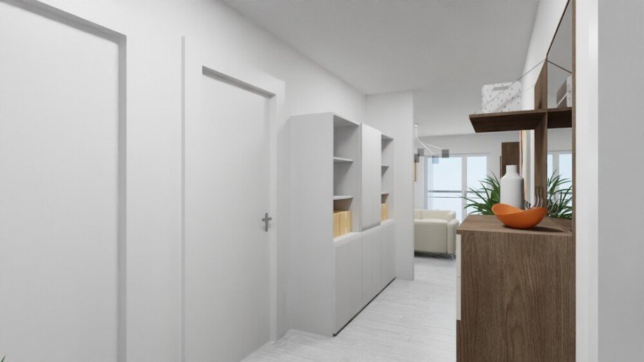 (5) Hier ein visualisierter Einblick in den zentralen Wohnungsflur Etagenwohnung Bottrop / Fuhlenbrock