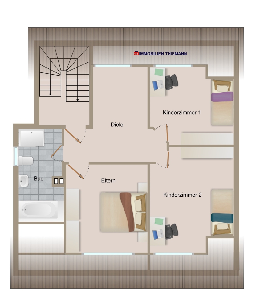 (42) Der Hausgrundriss im Dachgeschoss Mehrfamilienhaus Bottrop / Fuhlenbrock