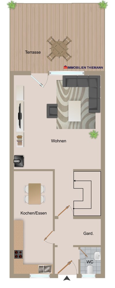 (37) Der Hausgrundriss im Erdgeschoss Reihenmittelhaus Bottrop / Welheim