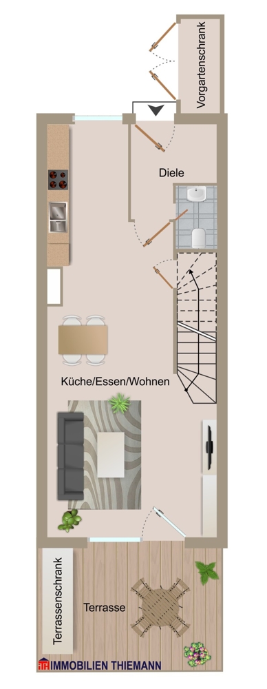 (28) Der Hausgrundriss im Erdgeschoss Reihenmittelhaus Bottrop / Boy