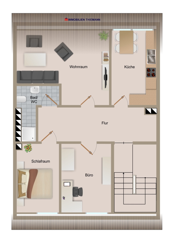 (33) Der Wohnungsgrundriss im Dachgeschoss Mehrfamilienhaus Bottrop / Eigen