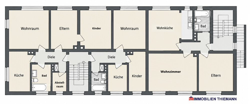 (43) Der Hausgrundriss im Erdgeschoss Mehrfamilienhaus Bottrop / Stadtmitte