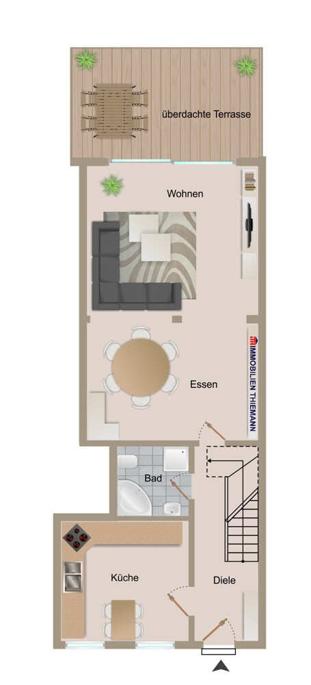 (33) Der Hausgrundriss im Erdgeschoss Reihenmittelhaus Bottrop / Fuhlenbrock