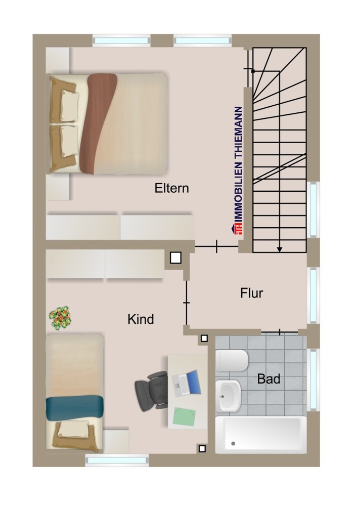 (39) Der Hausgrundriss im Obergeschoss Reihenendhaus Bottrop