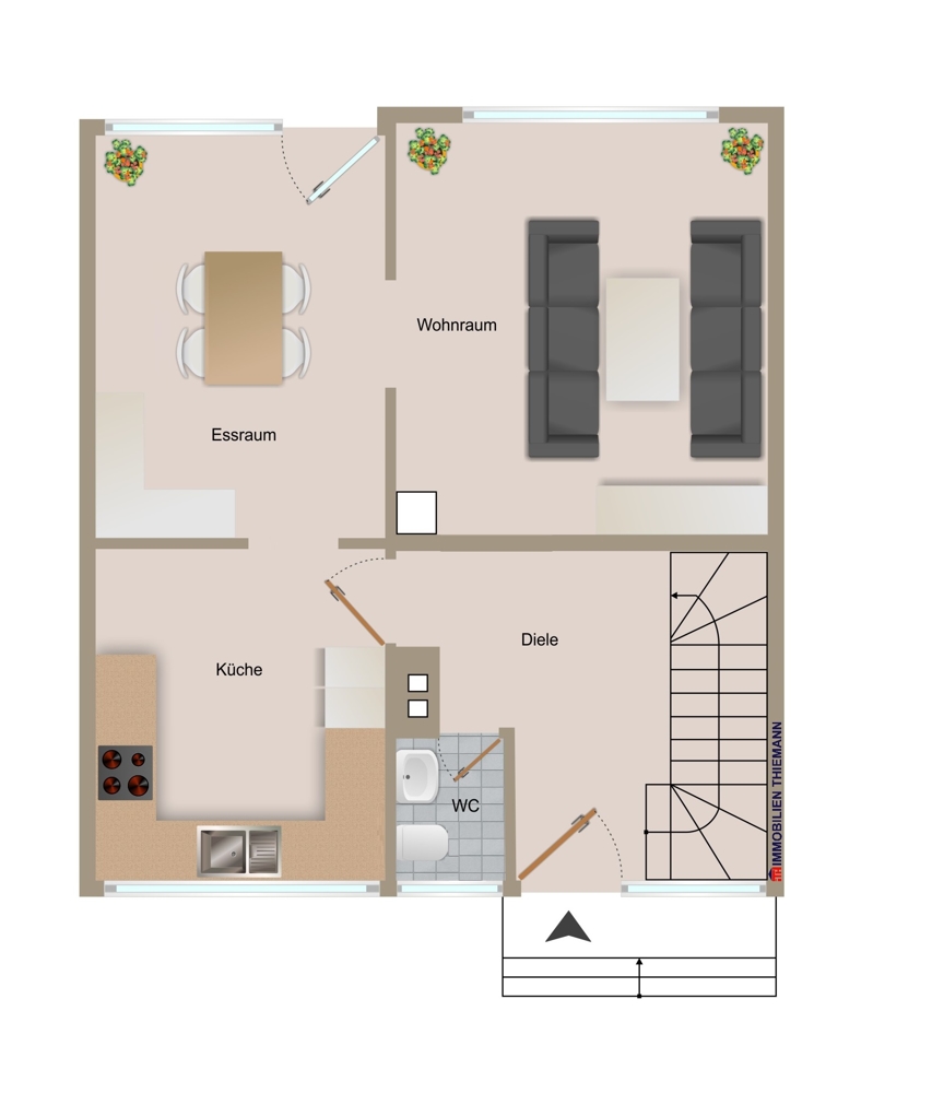 (30) Der Hausgrundriss im Erdgeschoss Doppelhaush�lfte Bottrop / Batenbrock