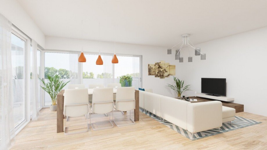 (13) Das Wohn- und Esszimmer aus einer anderen Perspektive Penthousewohnung Bottrop / Fuhlenbrock