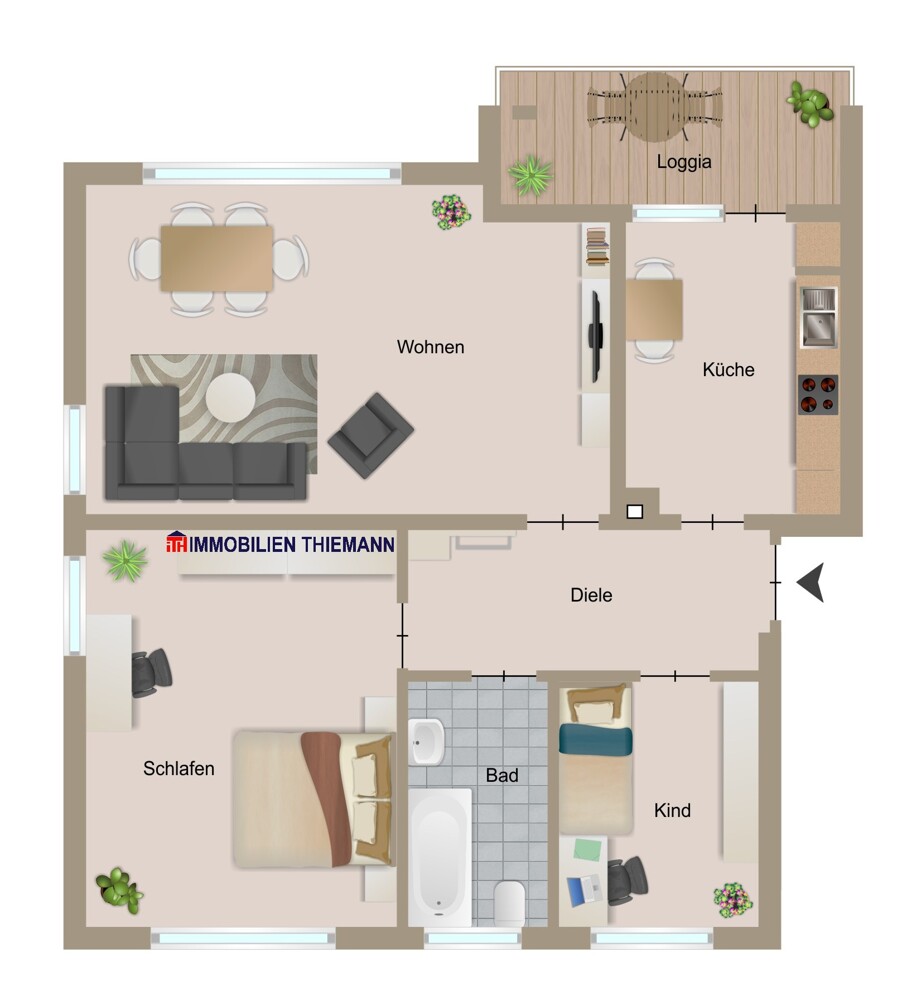 (22) Der Wohnungsgrundriss im Detail Erdgeschosswohnung Oberhausen / Altstadt-Mitte
