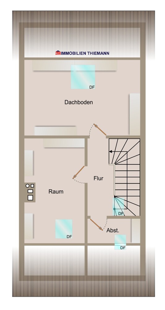 (38) Der Hausgrundriss im Dachgeschoss Reihenmittelhaus Oberhausen / Tackenberg