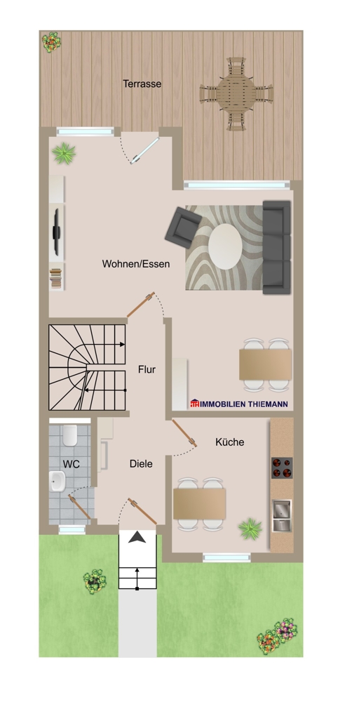(31) Der Hausgrundriss im Erdgeschoss Reihenmittelhaus Gladbeck / Gladbeck-Brauck