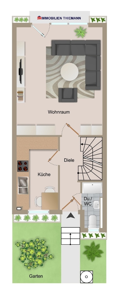 (27) Der Hausgrundriss im Erdgeschoss Reihenmittelhaus Essen / Altenessen-Nord