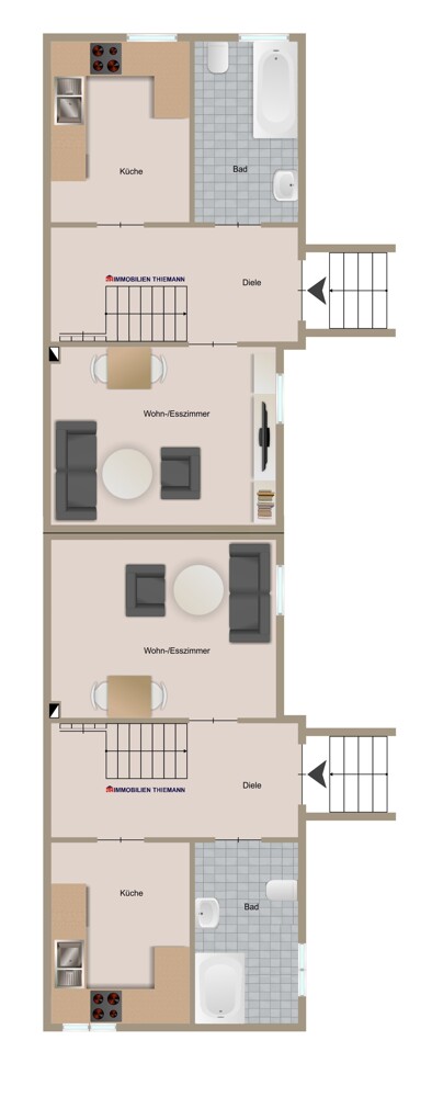 (39) Der Hausgrundriss im Erdgeschoss Zweifamilienhaus Bottrop / Stadtmitte
