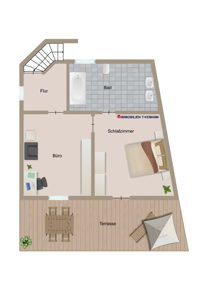 (51) Der Grundriss im Hinterhaus OG Haus Bottrop / Stadtmitte