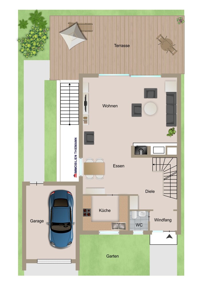 (43) Der Hausgrundriss im Erdgeschoss Reihenendhaus Bottrop / Stadtmitte