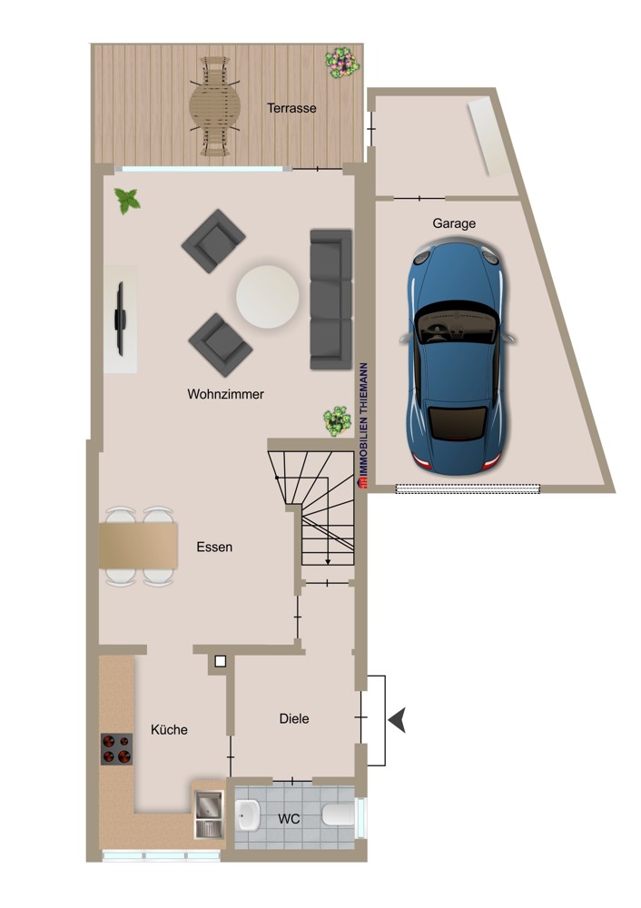 (38) Der Hausgrundriss im Erdgeschoss Reihenendhaus Bottrop