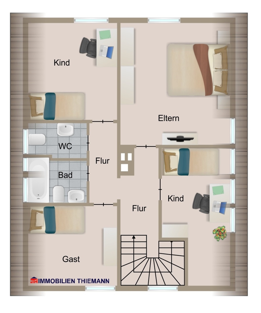 (39) Der Hausgrundriss im Dachgeschoss Einfamilienhaus Bottrop / Fuhlenbrock